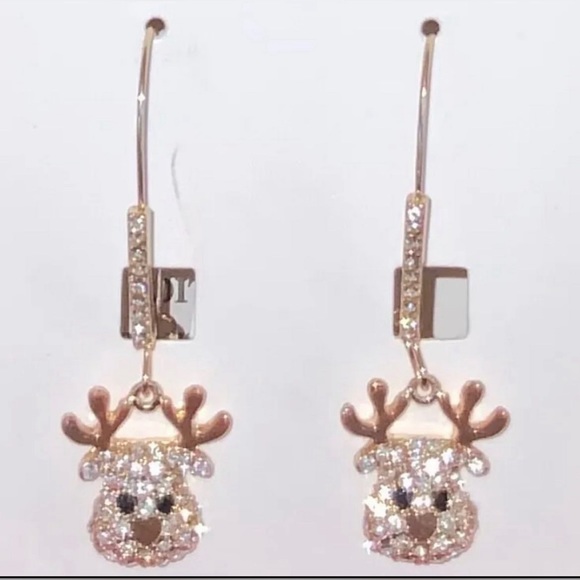 Betsey Johnson Earrings Reindeer Rhinestone Dangle New - Picture 5 of 16